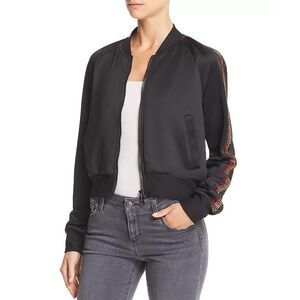 PAM & GELA Black Rhinestone Embellished Rainbow-Stripe Track Jacket Size P